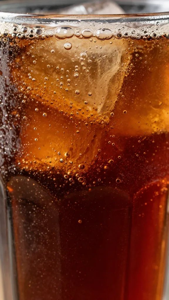 Effervescent cola cocktail bubbles closeup.