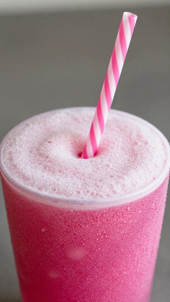 Closeup: frosty Candy Crush Cooler with straw