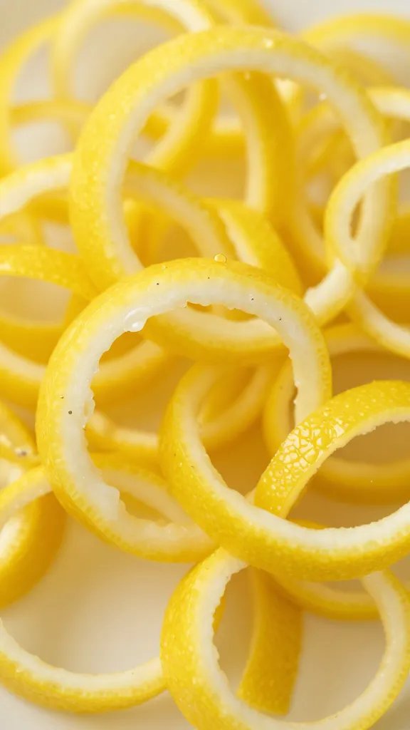 Closeup of vibrant lemon zest curls
