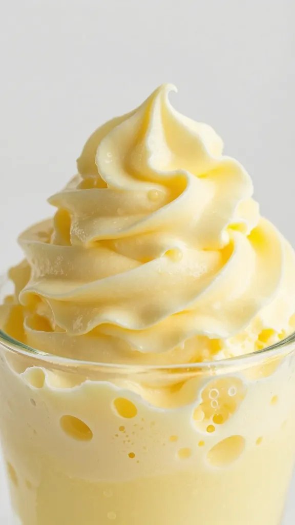 Vibrant Lemon Creamade, creamy texture, condensation.
