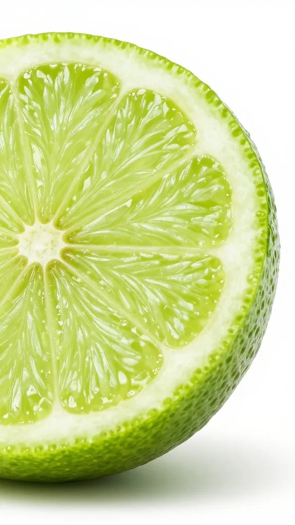 Vibrant lime wedge, frosty surface.