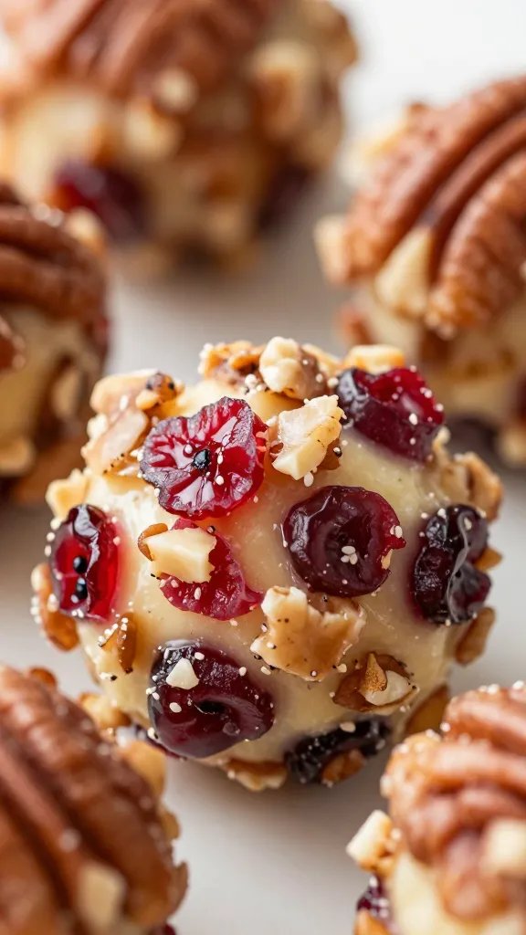 Cranberry Pecan Cheesecake Ball, pecan coating closeup.