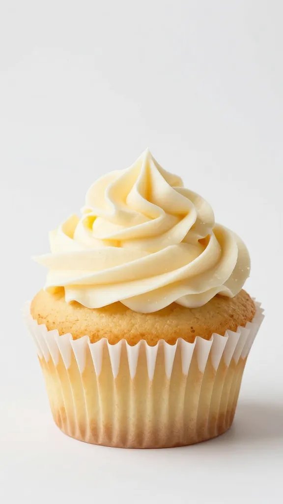 Single elegant vanilla cupcake, classic swirl
