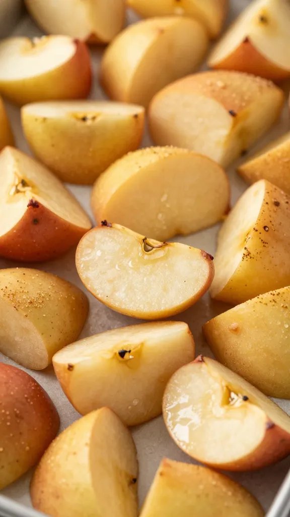 Soft baked apple chunks, crisp.