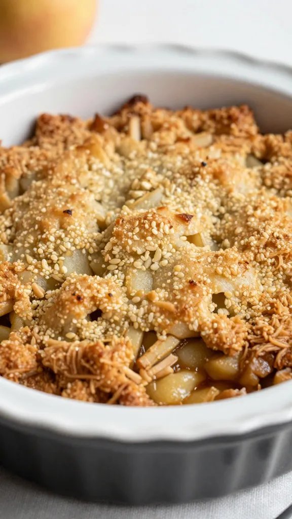 Single rustic apple crisp serving.