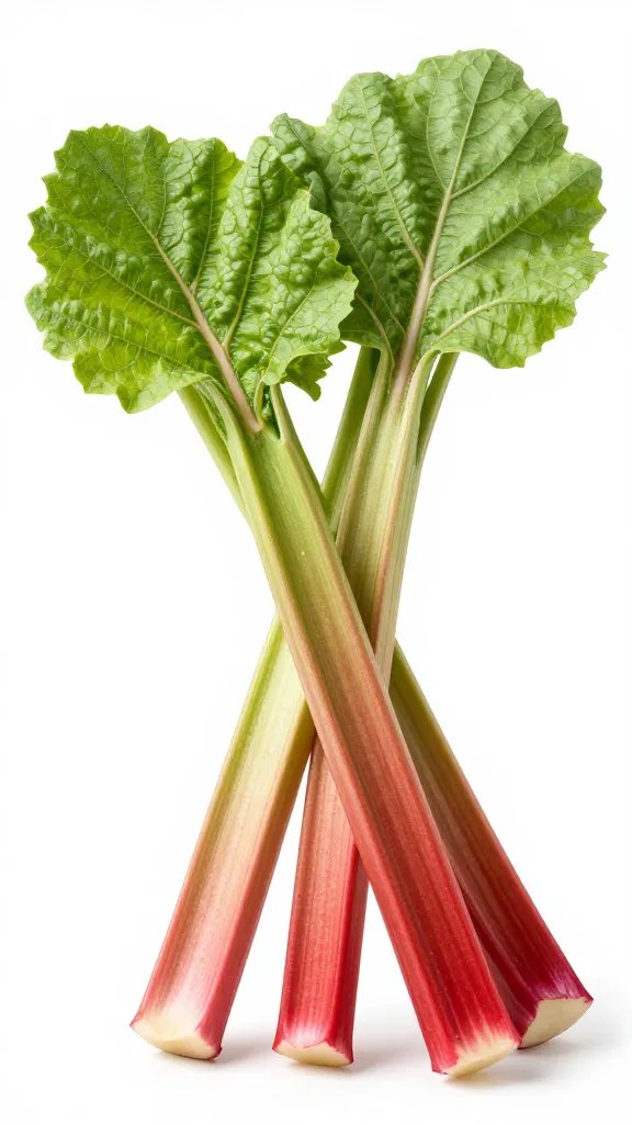 Vibrant fresh rhubarb stalks, studio light