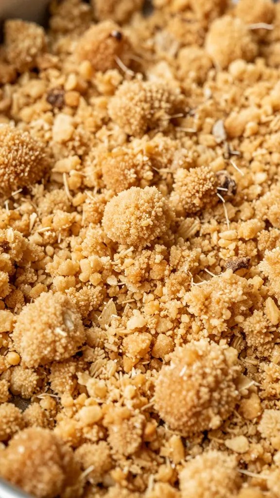 Golden crumbly dump cake topping closeup