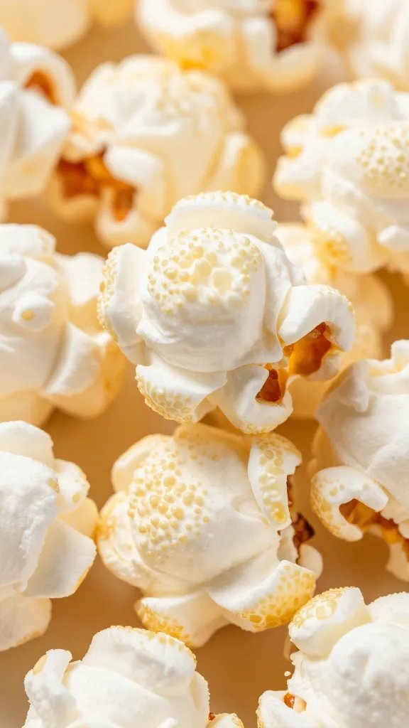 Closeup, vibrant cotton candy popcorn piece