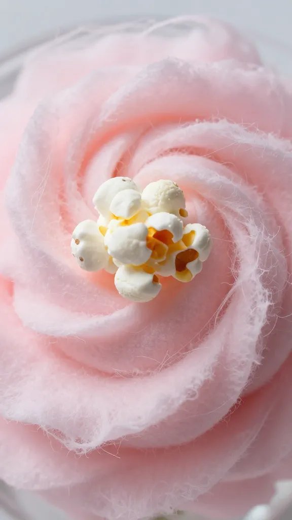 Closeup, ethereal cotton candy popcorn texture swirl