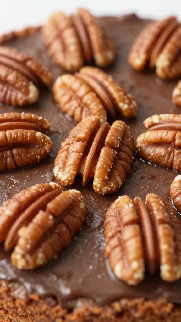 Closeup of toasted pecans on dump cake.