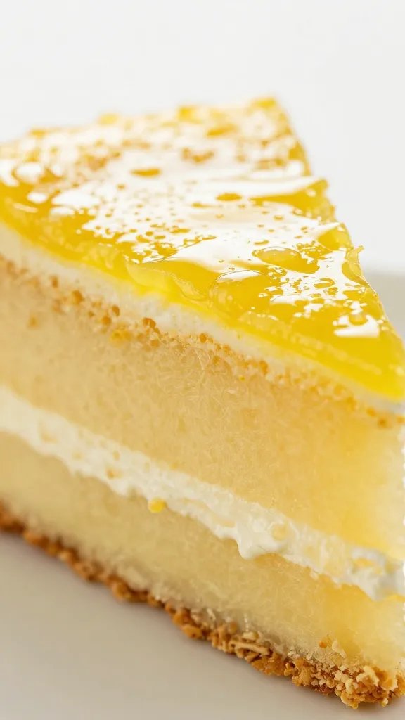 Closeup, moist limoncello cake slice.