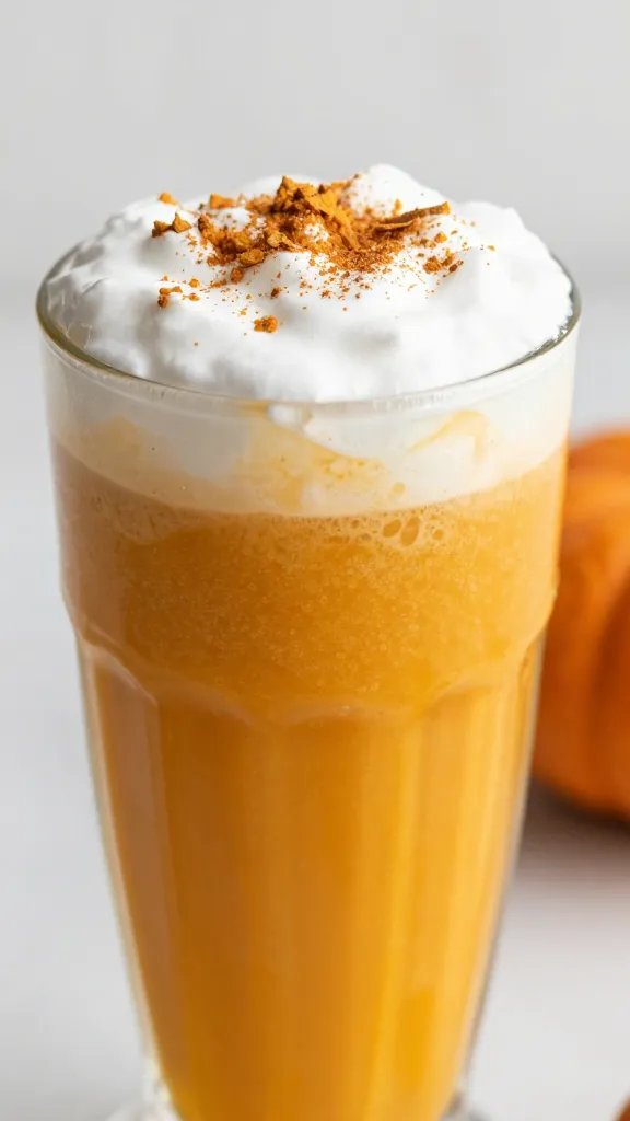 Closeup of pumpkin spice smoothie in glass