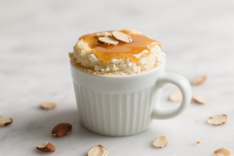 5-Minute Bliss: Almond Cottage Cheese Mug Cake with Honey Glaze You’ll Make Every Night